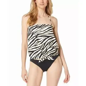 Michael Kors Women Metallic Animal Print Tie-Hem Halter Swim Tankini Top Size L